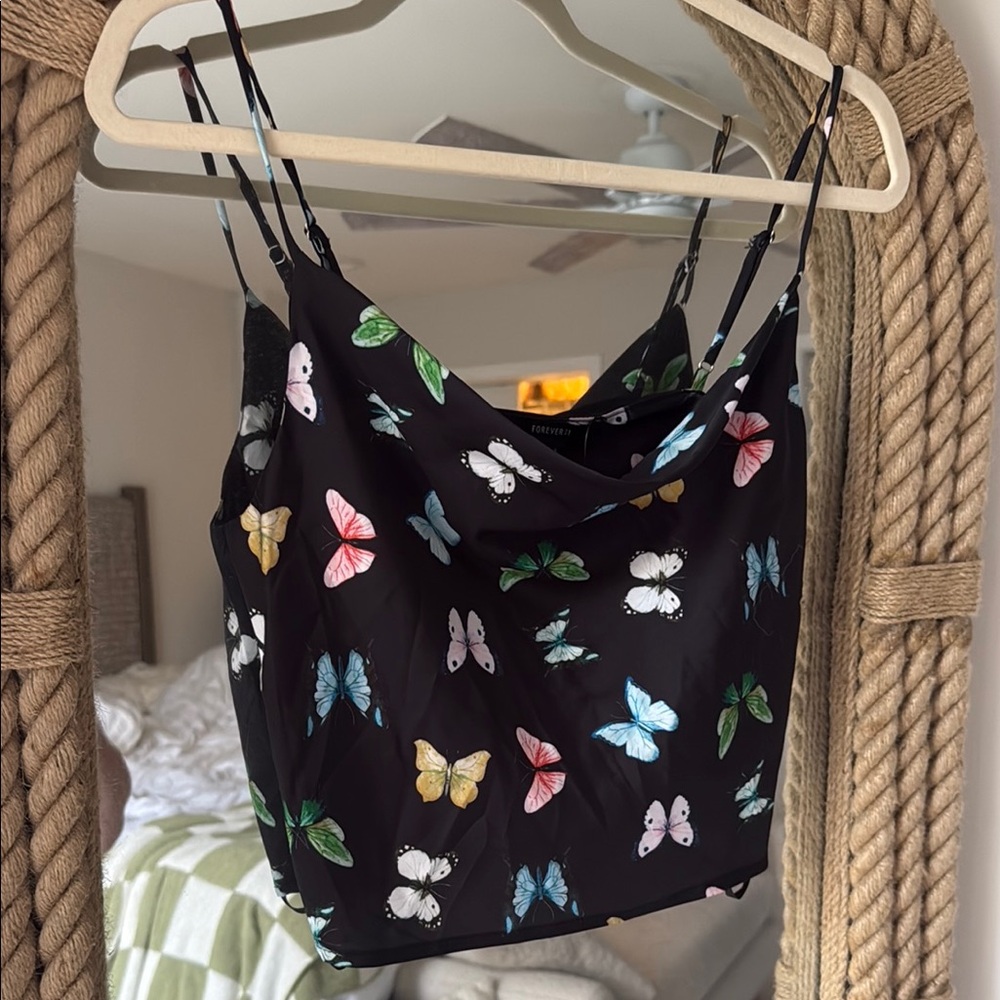 Butterfly Cowl-Neck Crop Tank Top